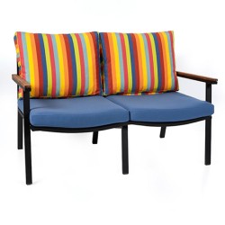 Renkli Yastıklı Mavi Minderli Çiftli Kanepe Renkli Yastıklı Mavi Minderli Çiftli Kanepe