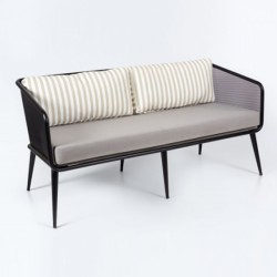 Black Skeleton Gray Fabric Upholstered Double Sofa Manufacturing Black Skeleton Gray Fabric Upholstered Double Sofa Manufacturing