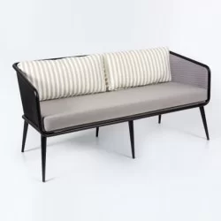 Black Skeleton Gray Fabric Upholstered Double Sofa Manufacturing