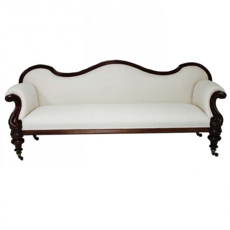 Turned Leg White Fabric Upholstered Couch