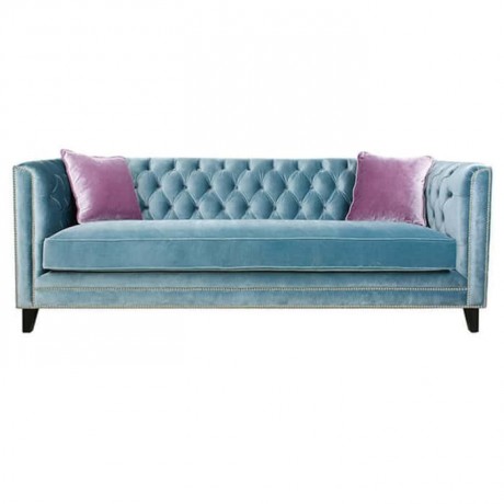 Turquoise Fabric Quilted Sofa