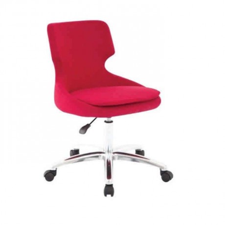 Chromium Footed Wheeled Polyurethane Chair with Red Leather Upholstered