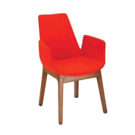 Red Leather Upholstered Wooden Polyurethane Chair with Colored Arm