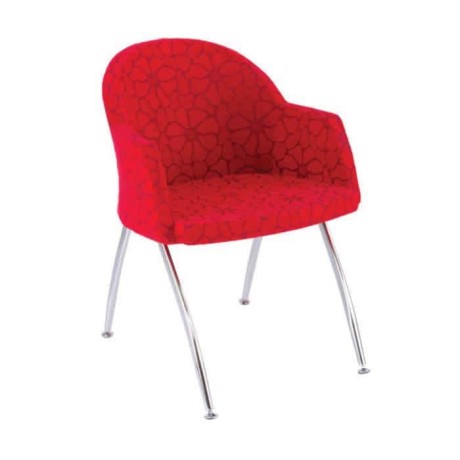 Red Fabric Upholstered Metal Leg Polyurethane Arm Chair