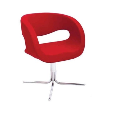 Red Fabric Upholstered Chromium Leg Arm Chair