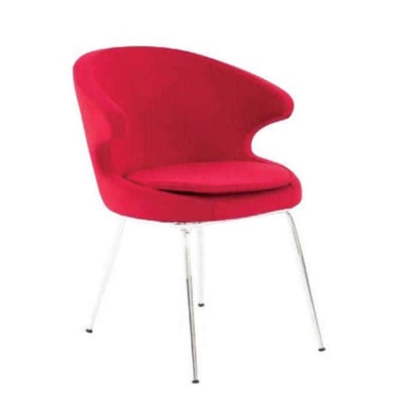 Red Fabric Chromium Leg Polyurethane Armchair