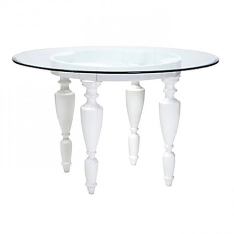 Beyaz Lake Boyalı Tornalı Ayaklı Camlı Klasik masa