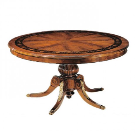 Marquetry Table Top Turned Leg Round Classic Table