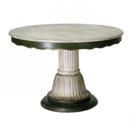 Patina Painted Carved Table Top Turned Leg Table