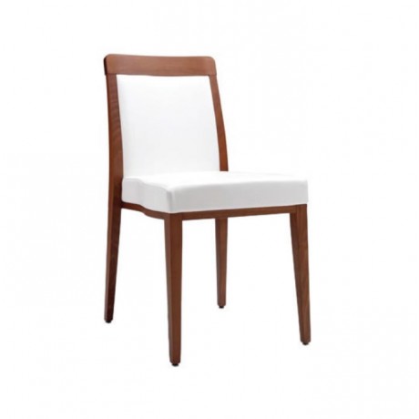 Chair for restaurant, cafe and hotel with white leather upholstery
