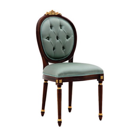 Green Fabric Upholstered Classic Chair with Turned Leg