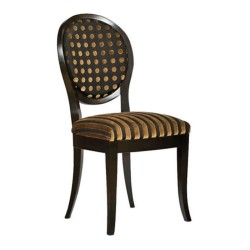 Brown Patterned Fabric Black Lacquered Round Backrest Classic Chair Brown Patterned Fabric Black Lacquered Round Backrest Classic Chair