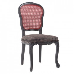 Kırmızı Hazeran Sırtlı Oyma Desenli Siyah Boyalı Ahşap Restoran Yazlık Ev Sandalyesi