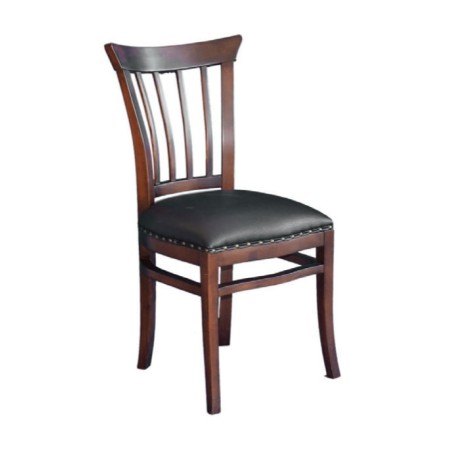 Dark Antique Black Leather Wooden Restaurant Chair