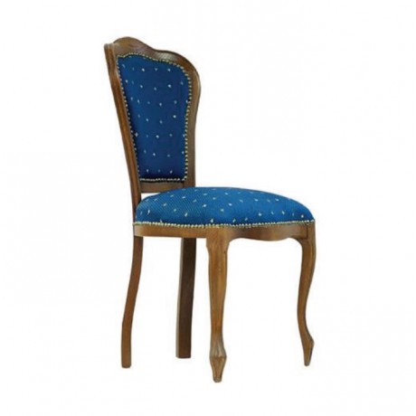 Classic Chair with Walnut Painted Navy Blue Fabric with Lukens Leg