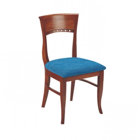 Mavi Kumaşlı Ceviz Boyalı Klasik Sandalye