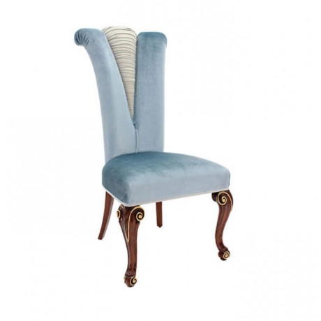 Mavi Kumaşlı Lukens Ayaklı Oymalı Klasik Sandalye