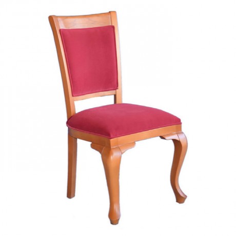 Natürel Boyalı Lükens Ayaklı Bordo Kumaş Döşemeli Klasik Sandalye