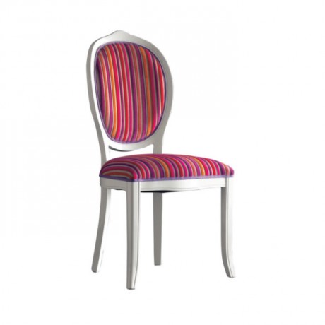 Oval Back Striped Fabric Upholstered Classic White Chair