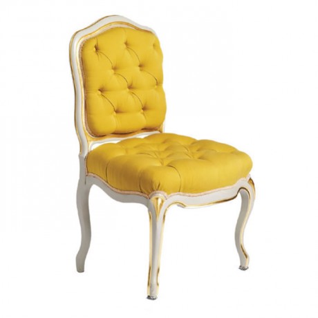 Yellow Fabric Upholstered, Quilted, White Lake Classic Chair