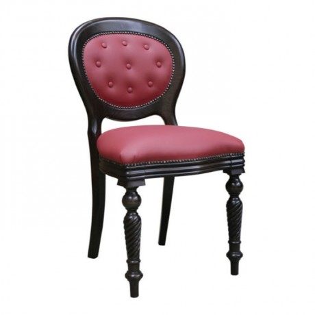 Venge Painted, Bordo Leather Upholstered, Turned Classic Chair