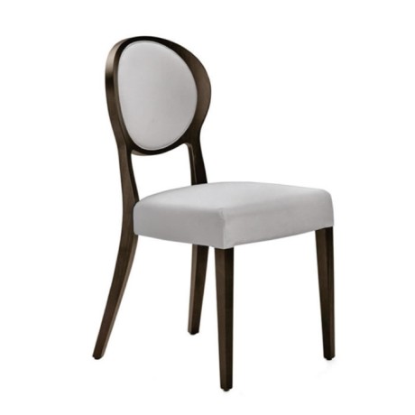 Round Backed White Leather Upholstered Wooden Classic Chair