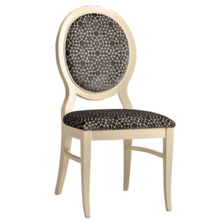 Round Backed White Lacquered Black Patterned Fabric Classic Chair