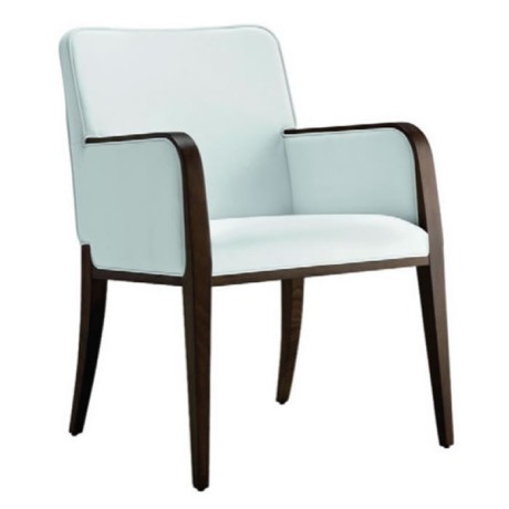 Beyaz Kumaşlı Ahşap Renkli Modern Kollu Sandalye Beyaz Kumaşlı Ahşap Renkli Modern Kollu Sandalye