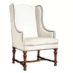 Bergère classique en tissu beige avec jambe tournée