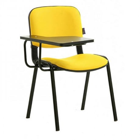 Yellow Leather Upholstered Black Painted Classroom Chair with Writeğad