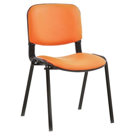 Orange Painted Metal Leg Leather Upholstered Chair