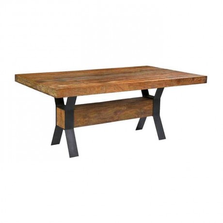 Cross Metal Leg Wooden Log Table