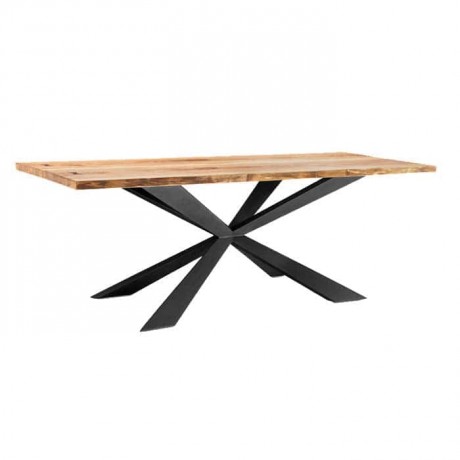 Natural Wooden Log Table with Crossed Metal Leg