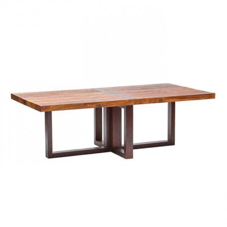 Rectangular Table Top Bronze Color Metal Leg Wooden Log Table