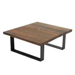 Square Table Top Black Metal Leg Walnut Log Table
