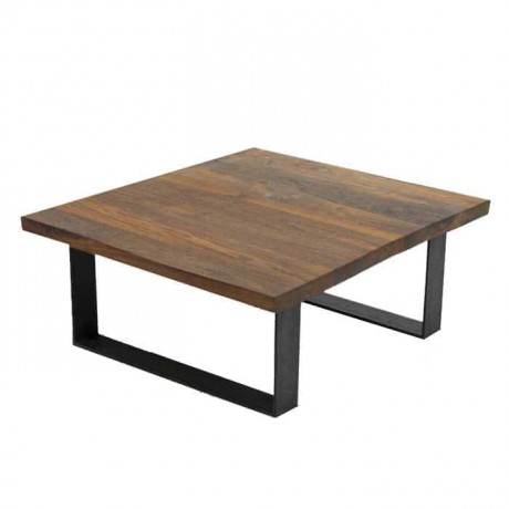 Square Table Top Black Metal Leg Walnut Log Table