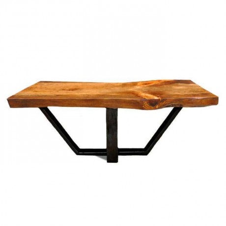 Metal Leg Wooden Log Table