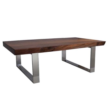 Stainless Metal Leg Walnut Log Table