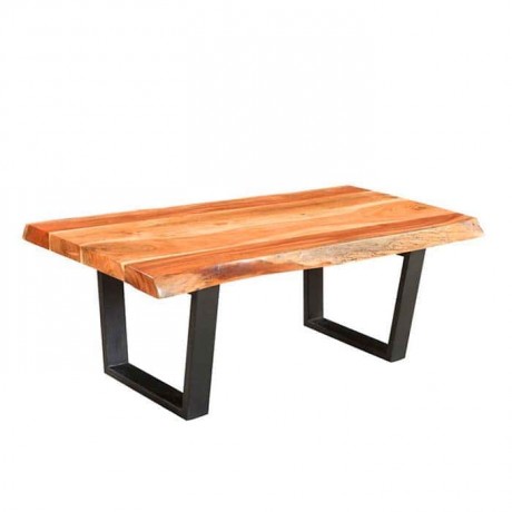 Black U Shape Metal Leg Restaurant Wooden Log Table