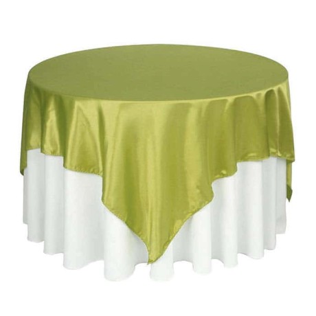 White Satin Fabric Green Cover Table Cloth