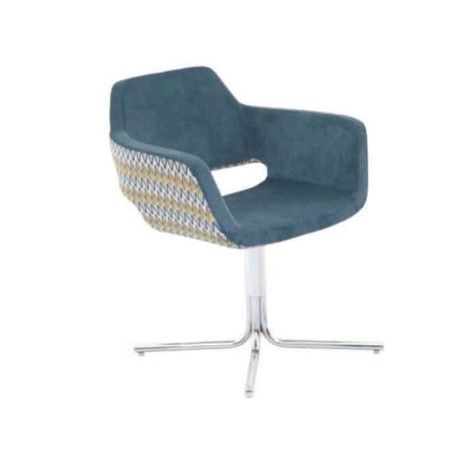 Blue Fabric Upholstered Chromium Leg Arm Chair