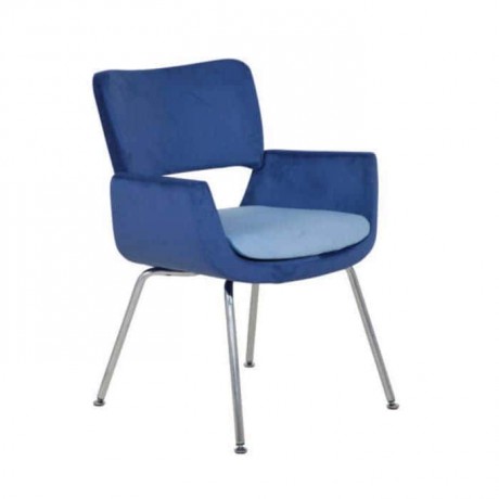 Blue Fabric Upholstered Metal Pipe Leg Chair