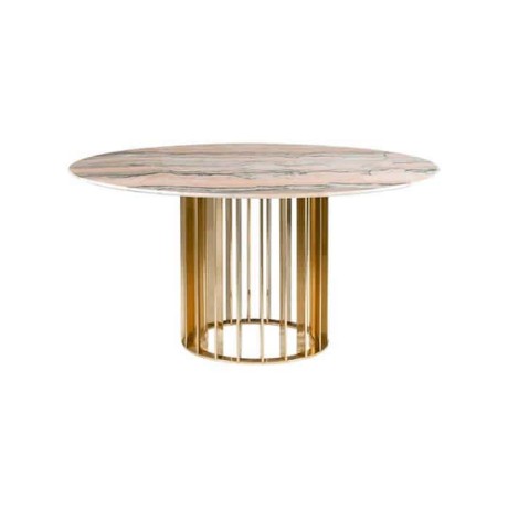 Beige Color Round Marble Metal Pedestal Table