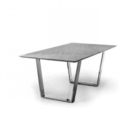 Rectangular Quadruple Marble Metal Pedestal Table