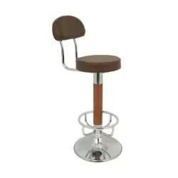 Kahve Kumaşlı Ahşap Ayaklı Krom Bar Sandalyesi