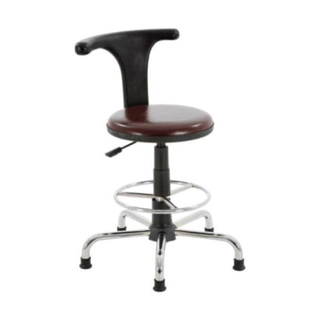 Brown Leather Chrome Star Stable Leg Metal Bar Chair