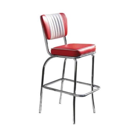 Red and White Leather Upholstered Chrome Bar Chair