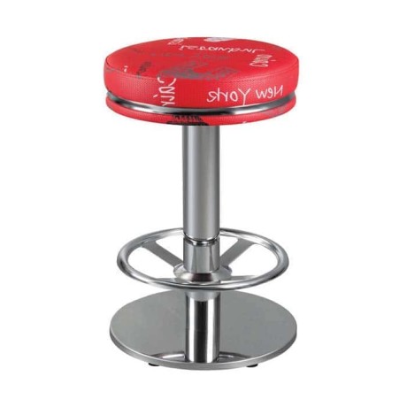 High Bar Stool with Red Patterned Stainless Steel Leg