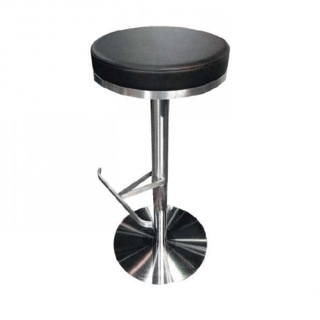 Black Leather Stool with Stainless Steel Leg