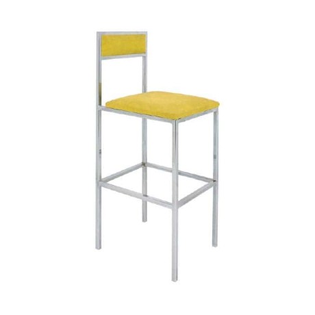 Yellow Leather Upholstered Chrome Bar Chair